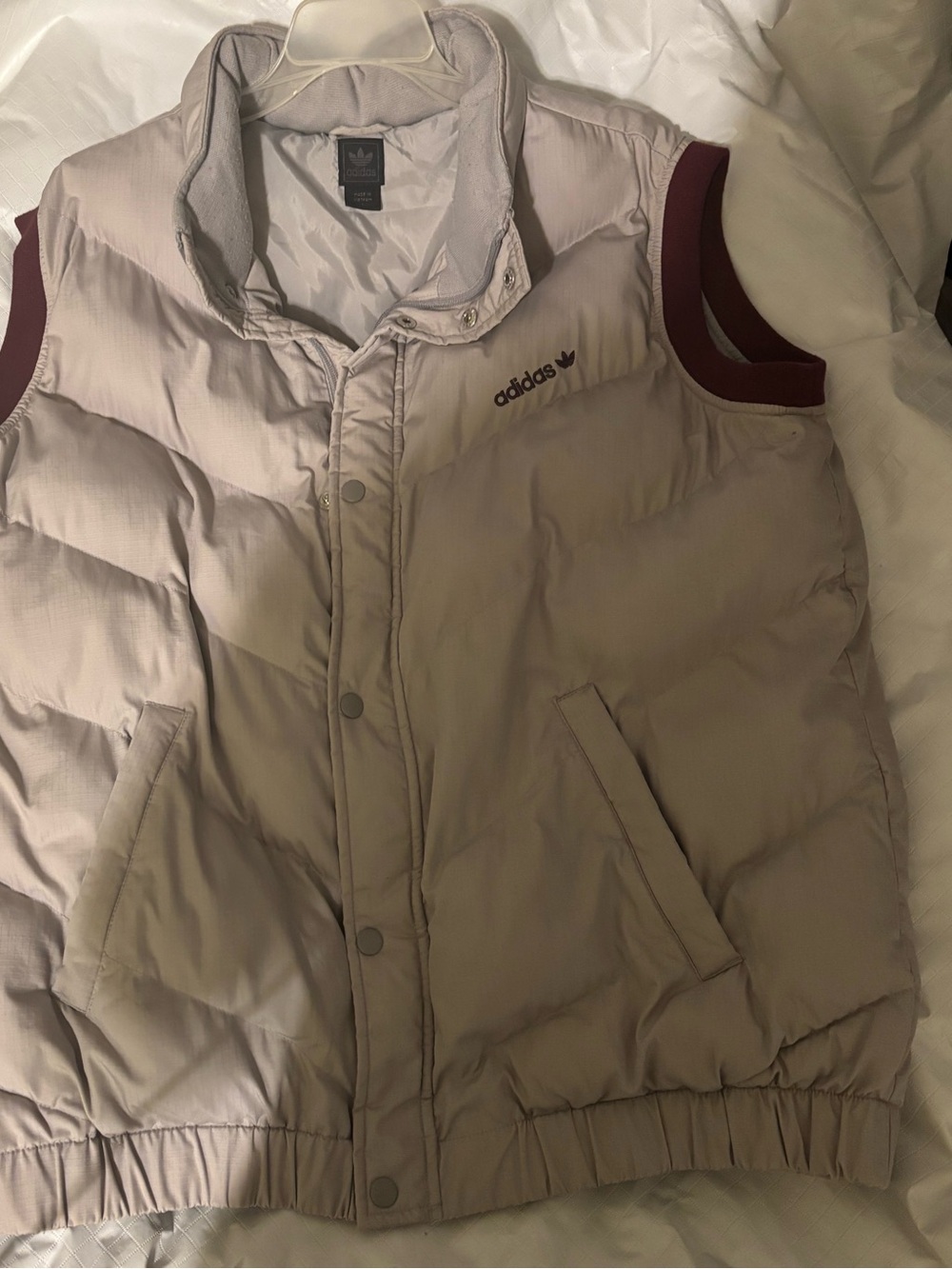 Adidas Originals Vintage 2007 Puffer Vest Y2K Gray Burgundy Trefoil Size L